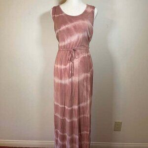 Urban X Pink Tie-Dye Stretch Crew-Neck Cross Back Casual Maxi Dress Size Med